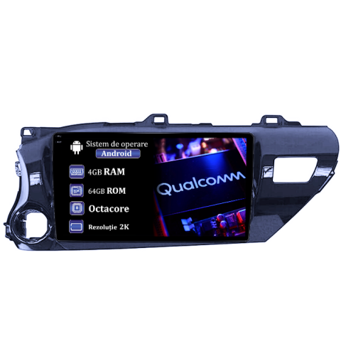 Navigatii Dedicate - Navigatie dedicata Toyota Hilux 2016, 4GB RAM 64GB ROM, Procesor Qualcomm Octacore, Android 14, Rezolutie 2K, Display QLED 9", DSP, Carplay&Android Auto, SIM 4G
