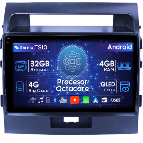 Land Cruiser 200 2008-2015 - Navigatie dedicata Toyota Land Cruiser 200 2008-2015, 4GB RAM 32GB ROM, Octacore, Android 14, Display QLED 1K 10", DSP, Carplay&Android Auto, SIM 4G, Bluetooth, Ventilator Activ