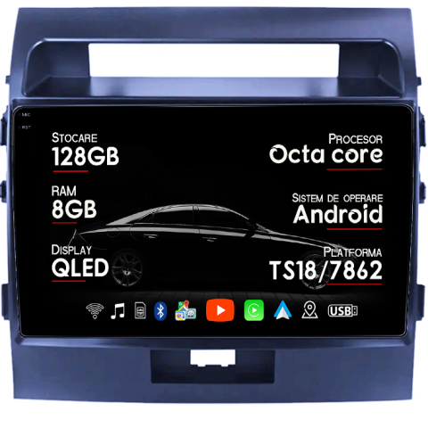 Navigatii Dedicate - Navigatie dedicata Toyota Land Cruiser 200 2008-2015, 8GB RAM 128GB ROM, Octacore, Platforma TS18, Android 14, Display QLED 10", Suporta camera 360", DSP, Carplay&Android Auto, SIM 4G, Ventilator A