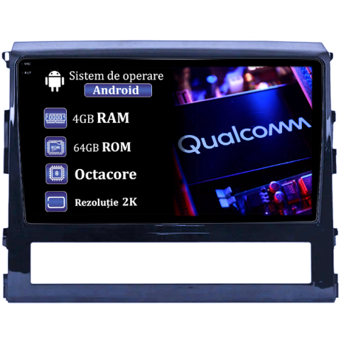 Navigatii Dedicate - Navigatie dedicata Toyota Land Cruiser 200 2015-2018, 4GB RAM 64GB ROM, Procesor Qualcomm Octacore, Android 14, Rezolutie 2K, Display QLED 9", DSP, Carplay&Android Auto, SIM 4G