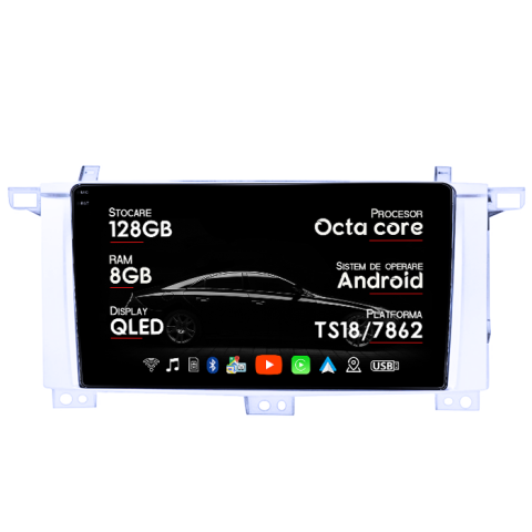 Land Cruiser 100 1998-2007 - Navigatie dedicata Toyota Land Cruiser 2005, 8GB RAM 128GB ROM, Octacore, Platforma TS18, Android 14, Display QLED 9", Suporta camera 360", DSP, Carplay&Android Auto, SIM 4G, Ventilator Activ