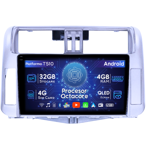 Navigatii Dedicate - Navigatie dedicata Toyota Land Prado 2013-2017, 4GB RAM 32GB ROM, Octacore, Android 14, Display QLED  10", DSP, Carplay&Android Auto, SIM 4G, Bluetooth, Ventilator Activ