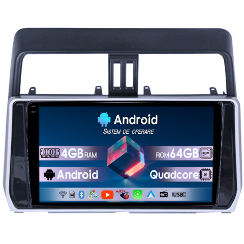 Navigatii Dedicate - Navigatie dedicata Toyota Land Prado 2017-2018, 4GB RAM 64GB ROM, Quadcore, Android 14, Display QLED  10", DSP, Carplay&Android Auto, Suport camere AHD