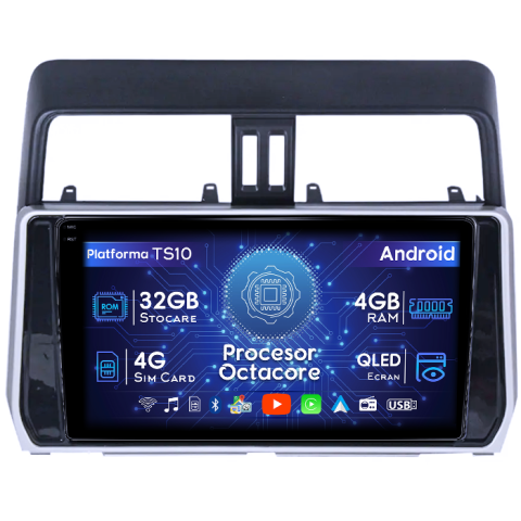 Prado 2017-2018 - Navigatie dedicata Toyota Land Prado 2017-2018, 4 GB RAM 32 ROM, Android 13, Display QLED  10", DSP, Carplay, Android Auto, Internet, Youtube, Waze, WI-FI, USB, Bluetooth