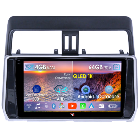 Prado 2017-2018 - Navigatie dedicata Toyota Land Prado 2017-2018, 4GB RAM 64GB ROM, Octacore, Android 14, Display QLED  10", Carplay&Android Auto, SIM 4G, Ventilator Activ