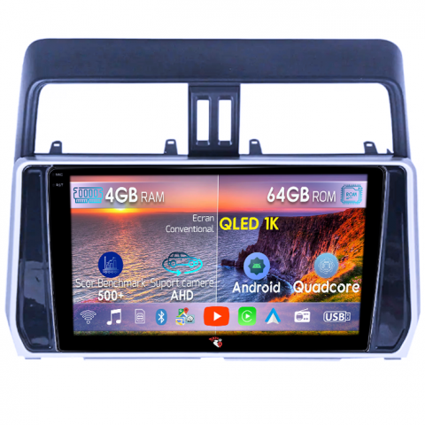 Prado 2017-2018 - Navigatie dedicata Toyota Land Prado 2017-2018, 4GB RAM 64GB ROM, Octacore, Android 14, Display QLED 1K 10", Carplay&Android Auto, SIM 4G, Ventilator Activ