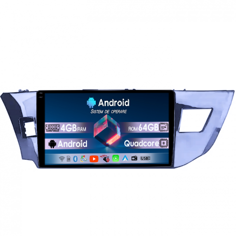 Toyota Levin - Navigatie dedicata Toyota Levin 2014, 4GB RAM 64GB ROM, Quad Core, Display 10" QLED 1K, Carplay, Android 14, Bluetooth, Magazin Play, Suport Camere AHD