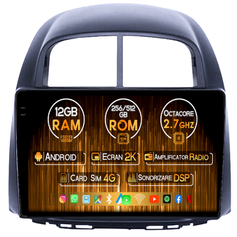 Navigatii Dedicate - Navigatie dedicata Toyota Passo Daihatsu Boon Sirion Subaru Justy Perodua Myvi, 12GB RAM 256GB ROM, Android 13, Rezolutie 2K, Display QLED, 9", DSP, Carplay,