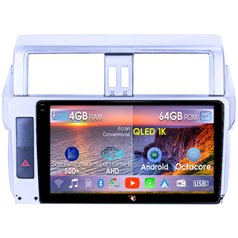 Toyota - Navigatie dedicata Toyota Prado 150 2009-2013, 4GB RAM 64GB ROM, Octacore, Android 14, Display QLED  9", Carplay&Android Auto, SIM 4G, Ventilator Activ