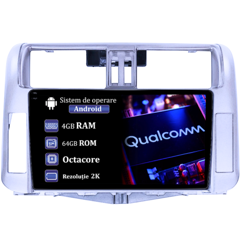 Navigatii Dedicate - Navigatie dedicata Toyota Prado 150 2009-2013, 4GB RAM 64GB ROM, Procesor Qualcomm Octacore, Android 14, Rezolutie 2K, Display QLED 9", DSP, Carplay&Android Auto, SIM 4G