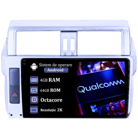 Navigatii Dedicate - Navigatie dedicata Toyota Prado 150 2009-2013, 4GB RAM 64GB ROM, Procesor Qualcomm Octacore, Android 14, Rezolutie 2K, Display QLED 9", DSP, Carplay&Android Auto, SIM 4G