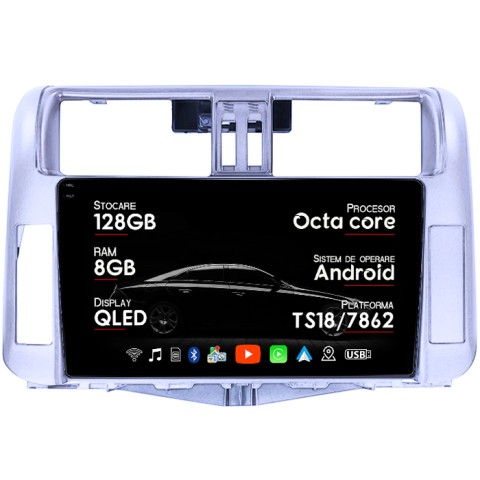 Navigatii Dedicate - Navigatie dedicata Toyota Prado 150 2009-2013, 8GB RAM 128GB ROM, Octacore, Platforma TS18, Android 14, Display QLED 9", Suporta camera 360", DSP, Carplay&Android Auto, SIM 4G, Ventilator Activ