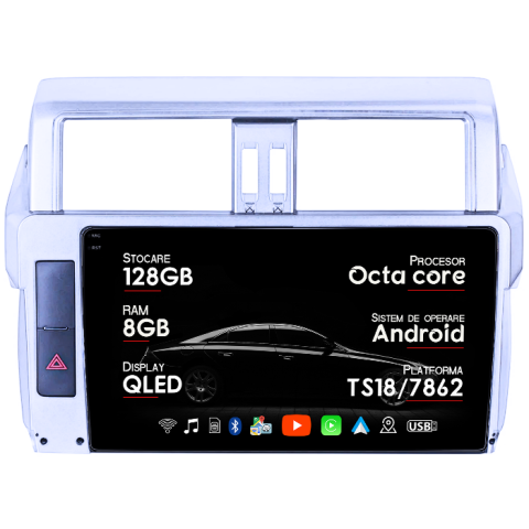 Navigatii Dedicate - Navigatie dedicata Toyota Prado 150 2009-2013, 8GB RAM 128GB ROM, Octacore, Platforma TS18, Android 14, Display QLED 9", Suporta camera 360", DSP, Carpla
