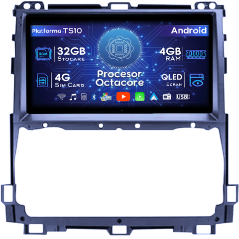 Prado 2002-2009 - Navigatie dedicata Toyota Prado 2002-2009, 4GB RAM 32GB ROM, Octacore, Android 14, Display QLED 1K 9", DSP, Carplay&Android Auto, SIM 4G, Bluetooth, Ventilator Activ