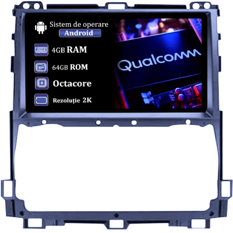 Navigatii Dedicate - Navigatie dedicata Toyota Prado 2002-2009, 4GB RAM 64GB ROM, Procesor Qualcomm Octacore, Android 14, Rezolutie 2K, Display QLED 9", DSP, Carplay&Android Auto, SIM 4G
