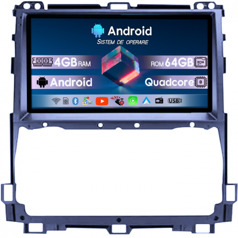 Prado 2002-2009 - Navigatie dedicata Toyota Prado 2002-2009, 4GB RAM 64GB ROM, Quad Core, Display 9" QLED 1K, Carplay, Android 14, Bluetooth, Magazin Play, Suport Camere AHD