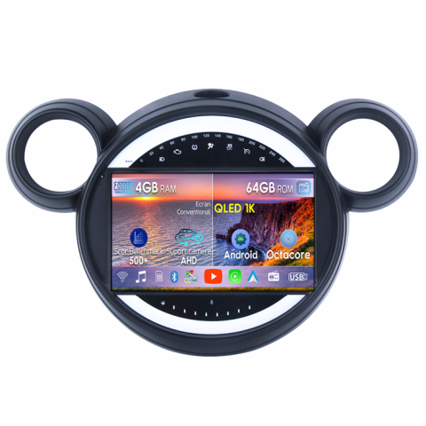 Countryman 2007-2014 - Navigatie dedicata MiniCooper CountryMan 2007-2014, 4GB RAM 64GB ROM, Octacore, Android 14, Display QLED 9", DSP, Carplay&Android Auto, SIM 4G, Ventilator Activ