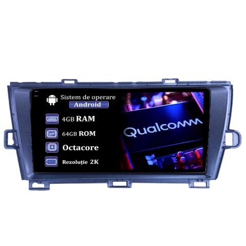 Prius 2009-2015 - Navigatie dedicata Toyota Prius 2009-2015 Black, 4GB RAM 64GB ROM, Procesor Qualcomm Octacore, Android 14, Rezolutie 2K, Display QLED 9", DSP, Carplay&Android Auto, SIM 4G