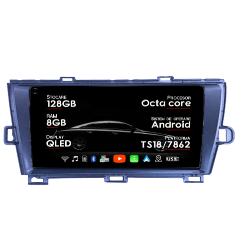 Prius 2009-2015 - Navigatie dedicata Toyota Prius 2009-2015 Black, 8GB RAM 128GB ROM, Octacore, Platforma TS18, Android 14, Display QLED 9â, Suporta camera 360Âş, DSP, Carplay&Android Auto, SIM 4G, Ventilator Activ