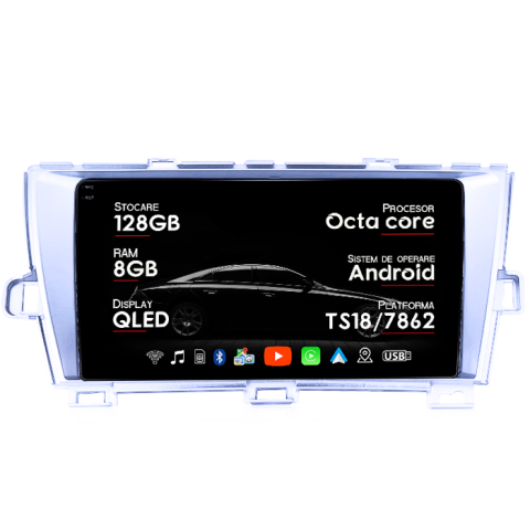 Prius 2009-2015 - Navigatie dedicata Toyota Prius 2009-2015 (Silver), 8GB RAM 128GB ROM, Octacore, Platforma TS18, Android 14, Display QLED 9â, Suporta camera 360Âş, DSP, Carplay&Android Auto, SIM 4G, Ventilator Acti