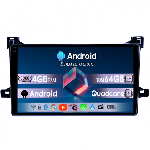 Prius XW50 2015-2020 - Navigatie dedicata Toyota Prius XW50 2015-2020, 4GB RAM 64GB ROM, Quad Core, Display 9" QLED 1K, Carplay, Android 14, Bluetooth, Magazin Play, Suport Camere AHD