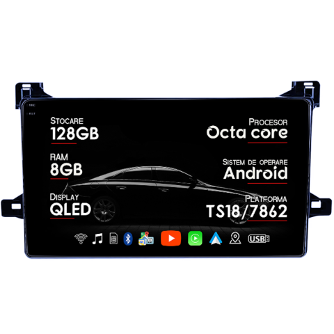 Navigatii Dedicate - Navigatie dedicata Toyota Prius XW50 2015-2020, 8GB RAM 128GB ROM, Octacore, Platforma TS18, Android 14, Display QLED 9", Suporta camera 360", DSP, Carplay&Android Auto, SIM 4G, Ventilator Activ