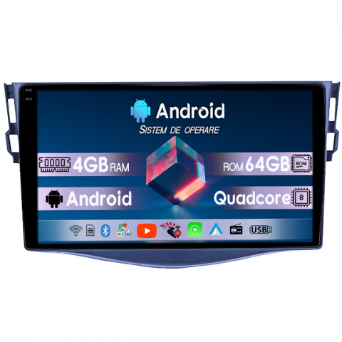 Navigatii Dedicate - Navigatie dedicata Toyota Rav 4 2007-2013, 4GB RAM 64GB ROM, Quad Core, Display 9" QLED 1K, Carplay, Android 14, Bluetooth, Magazin Play, Suport Camere AHD