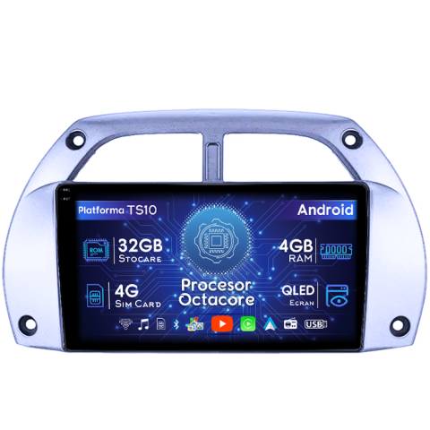 RAV4 2001-2006 - Navigatie dedicata Toyota RAV4 2001-2006, 4GB RAM 32GB ROM, Octacore, Android 14, Display QLED 1K 9", DSP, Carplay&Android Auto, SIM 4G, Bluetooth, Ventilator Activ