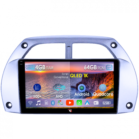 RAV4 2001-2006 - Navigatie dedicata Toyota RAV4 2001-2006, 4GB RAM 64GB ROM, Octacore, Android 14, Display QLED 1K 9", Carplay&Android Auto, SIM 4G, Ventilator Activ