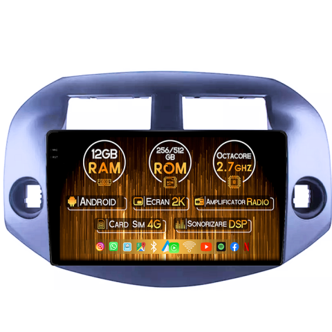 RAV4 2005-2013 - Navigatie dedicata Toyota RAV4 2005-2013, 12GB RAM 256GB ROM, Android 13, Rezolutie 2K, Display QLED, 9", DSP, Carplay, Android Auto, Internet, Youtube, Waze