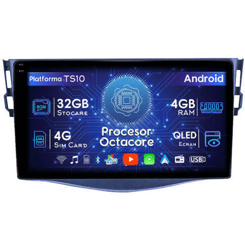 RAV4 2005-2013 - Navigatie dedicata Toyota RAV4 2005-2013, 4 GB RAM 32 ROM, Android 13, Display QLED  9", DSP, Carplay, Android Auto, Internet, Youtube, Waze, WI-FI, USB, Bluetooth