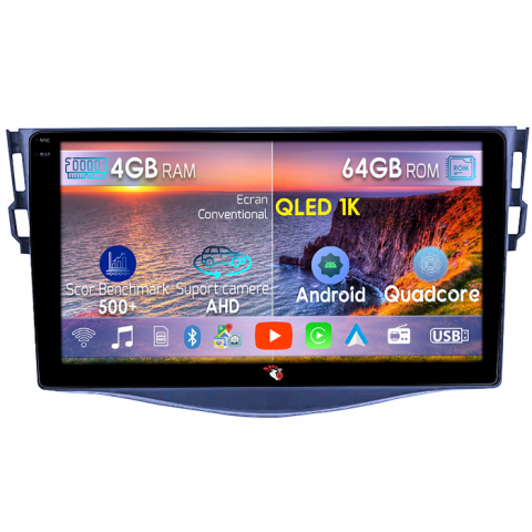RAV4 2005-2013 - Navigatie dedicata Toyota RAV4 2005-2013, 4GB RAM 64GB ROM, Octacore, Android 14, Display QLED 1K 9", Carplay&Android Auto, SIM 4G, Ventilator Activ