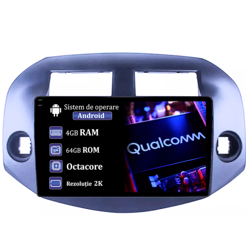 RAV4 2005-2013 - Navigatie dedicata Toyota RAV4 2005-2013, 4GB RAM 64GB ROM, Procesor Qualcomm Octacore, Android 14, Rezolutie 2K, Display QLED 10", DSP, Carplay&Android Auto, SIM 4G