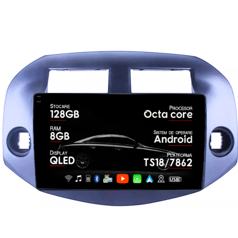 RAV4 2005-2013 - Navigatie dedicata Toyota RAV4 2005-2013, 8GB RAM 128GB ROM, Octacore, Platforma TS18, Android 14, Display QLED 10", Suporta camera 360", DSP, Carplay&AndroidAuto