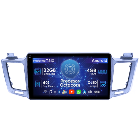 RAV4 2012-2018 - Navigatie dedicata Toyota RAV4 2012-2018, 4GB RAM 32GB ROM, Octacore, Android 14, Display QLED 1K 10", DSP, Carplay&Android Auto, SIM 4G, Bluetooth, Ventilator Activ