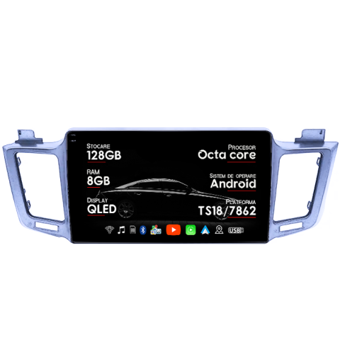 Navigatii Dedicate - Navigatie dedicata Toyota RAV4 2012 - 2018, 8GB RAM 128GB ROM, Octacore, Platforma TS18, Android 14, Display QLED 10", Suporta camera 360", DSP, Carplay&Android Auto, SIM 4G, Ventilator Activ