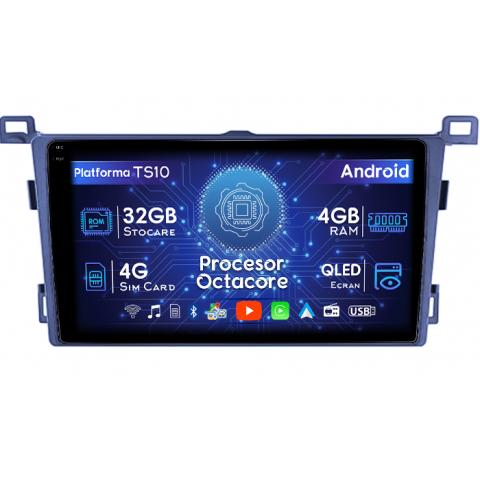 RAV4 2013-2018 - Navigatie dedicata Toyota RAV4 2013-2018, 4GB RAM 32GB ROM, Octacore, Android 14, Display QLED 1K 9", DSP, Carplay&Android Auto, SIM 4G, Bluetooth, Ventilator Activ