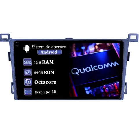 RAV4 2012-2018 - Navigatie dedicata Toyota RAV4 2013-2018,4GB RAM 64GB ROM, Procesor Qualcomm Octacore, Android 14, Rezolutie 2K, Display QLED 9", DSP, Carplay&Android Auto, SIM 4G