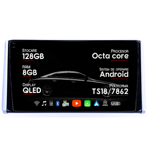 Navigatii Dedicate - Navigatie dedicata Toyota RAV4 2019, 8GB RAM 128GB ROM, Octacore, Platforma TS18, Android 14, Display QLED 10", Suporta camera 360", DSP, Carplay&Android Auto, SIM 4G, Ventilator Activ