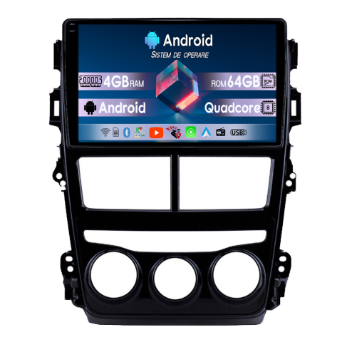 Toyota - Navigatie dedicata Toyota Yaris 2017-2019 AC, 4GB RAM 64GB ROM, Quadcore, Android 14, Display QLED  9", DSP, Carplay&Android Auto, Suport camere AHD