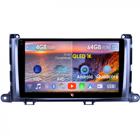 Sienna 2009-2014 - Navigatie dedicata Toyota Sienna 2009-2014, 4GB RAM 64GB ROM, Octacore, Android 14, Display QLED 1K 9", Carplay&Android Auto, SIM 4G, Ventilator Activ