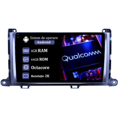 Navigatii Dedicate - Navigatie dedicata Toyota Sienna 2009-2014, 4GB RAM 64GB ROM, Procesor Qualcomm Octacore, Android 14, Rezolutie 2K, Display QLED 9", DSP, Carplay&Android Auto, SIM 4G