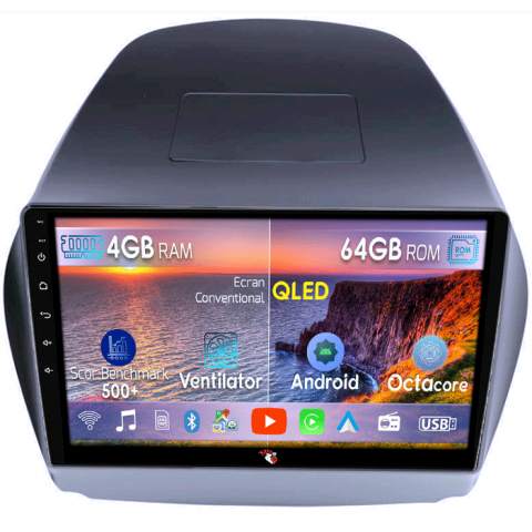 Tucson 2009-2015 Ix 35 - Navigatie dedicata Toyota Tucson IX35 2010, 4GB RAM 64GB ROM, Octacore, Android 14, Display QLED 1K 10", Carplay&Android Auto, SIM 4G, Ventilator Activ