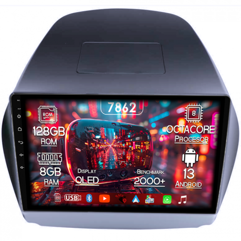 Tucson 2009-2015 Ix 35 - Navigatie dedicata Toyota Tucson IX35 2010, 8GB RAM 128GB ROM, Octacore, Platforma 7862,Android 13, Display QLED 10”, Suporta camera 360º, DSP, Carplay&Android Auto, SIM 4G, Ventilator Activ