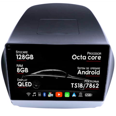 Navigatii Dedicate - Navigatie dedicata Toyota Tucson IX35 2010, 8GB RAM 128GB ROM, Octacore, Platforma TS18, Android 14, Display QLED 10", Suporta camera 360", DSP, Carplay&Android Auto, SIM 4G, Ventilator Activ