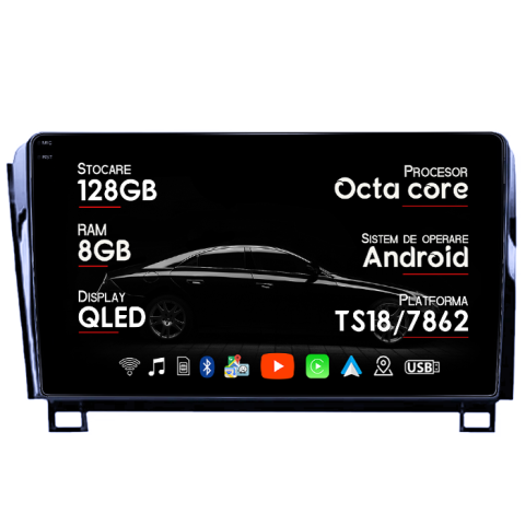 Navigatii Dedicate - Navigatie dedicata Toyota Tundra 2007-2013, 8GB RAM 128GB ROM, Octacore, Platforma TS18, Android 14, Display QLED 9", Suporta camera 360", DSP, Carplay&Android Auto, SIM 4G, Ventilator Activ