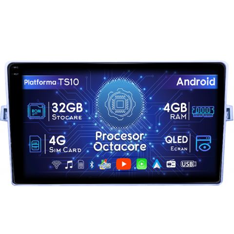 Verso 2009-2018 - Navigatie dedicata Toyota Verso 2009-2018, 4GB RAM 32GB ROM, Octacore, Android 14, Display QLED 1K 9", DSP, Carplay&Android Auto, SIM 4G, Bluetooth, Ventilator Activ
