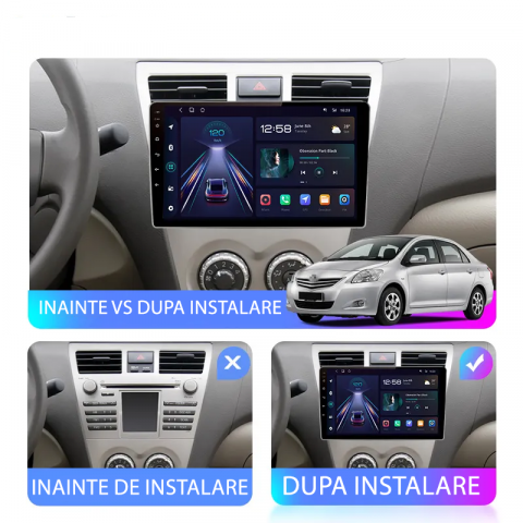 Navigatie dedicata Toyota Vios 2007-2012, 8GB RAM 128GB ROM, Octacore, Platforma TS18, Android 13, Display QLED 9”, Suporta camera 360º, DSP, Carplay&Android Auto, SIM 4G, Ventilator Activ [2]