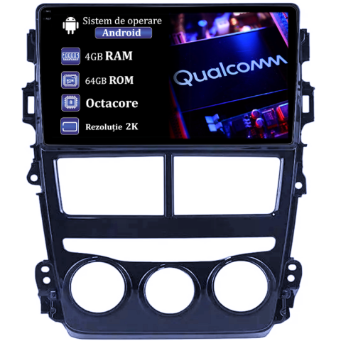 Navigatii Dedicate - Navigatie dedicata Toyota Vios 2018-2019, 4GB RAM 64GB ROM, Procesor Qualcomm Octacore, Android 14, Rezolutie 2K, Display QLED 9", DSP, Carplay&Android Auto, SIM 4G