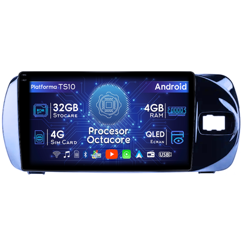 Navigatii Dedicate - Navigatie dedicata Toyota Vitz 2016-2020, 4GB RAM 32GB ROM, Octacore, Android 14, Display QLED  9", DSP, Carplay&Android Auto, SIM 4G, Bluetooth, Ventilator Activ